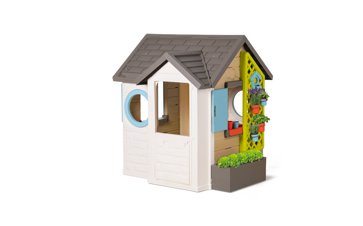 Cabanon de jardin Smoby Garden House Avec des pots de fleurs, un écoulement extensible et une grille avec une cabane à oiseaux de 135 cm de haut avec un filtre UV